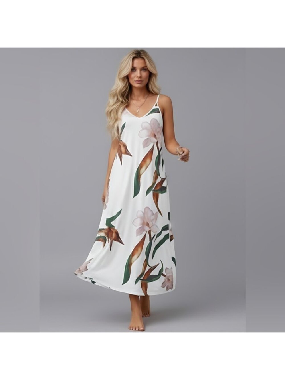 Boho Floral Cami Dress White